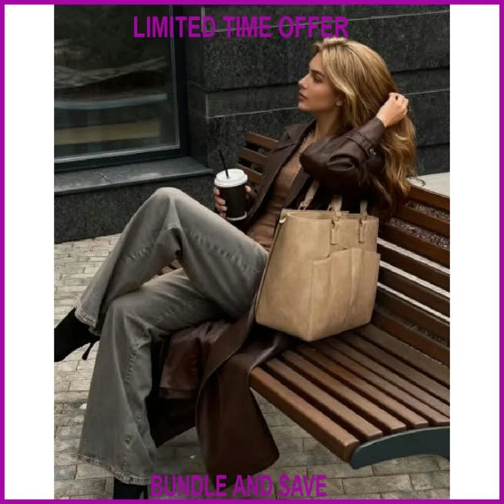 Leather Laptop Tote Bag for Women with Large Cup Holder, Teacher Work Bag